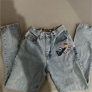 High-Rise Embroidered Light Wash Jeans
